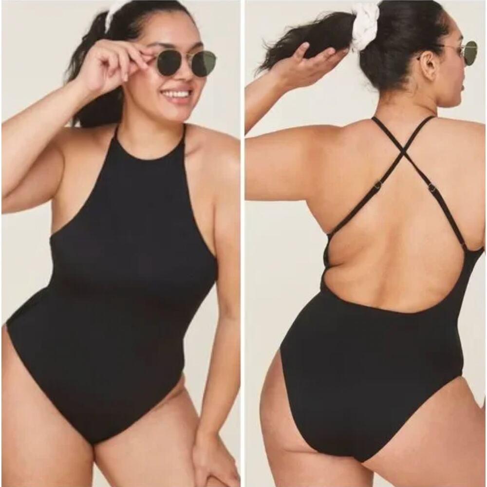 Andie Swim The Asbury One Piece Black Women's Size Medium NWT M High Neck